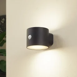 Lindby LED wandlamp Amren, zwart, ABS, sensor
