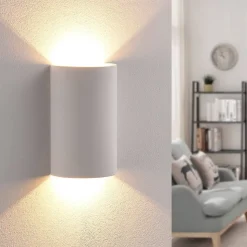 Lindby LED wandlamp Jenke, hoogte 16 cm, wit, gips