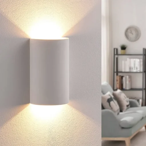 Lindby LED wandlamp Jenke, hoogte 16 cm, wit, gips