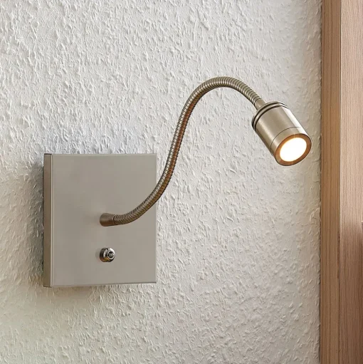 Lindby LED wandlamp Legera, 11 cm, nikkelkleurig, flexibele arm