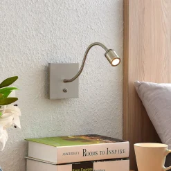 Lindby LED wandlamp Legera, 11 cm, nikkelkleurig, flexibele arm