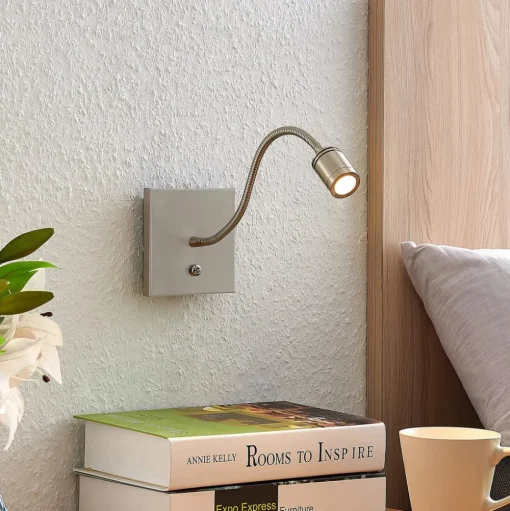 Lindby LED wandlamp Legera, 11 cm, nikkelkleurig, flexibele arm