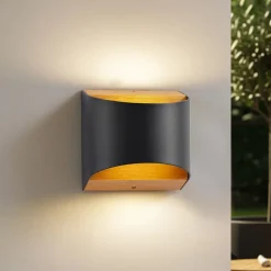 Lindby LED wandlamp Lenore, zwart, metaal, 13 cm, IP44