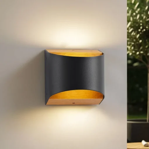 Lindby LED wandlamp Lenore, zwart, metaal, 13 cm, IP44