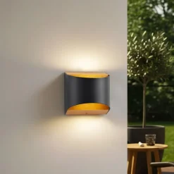 Lindby LED wandlamp Lenore, zwart, metaal, 13 cm, IP44