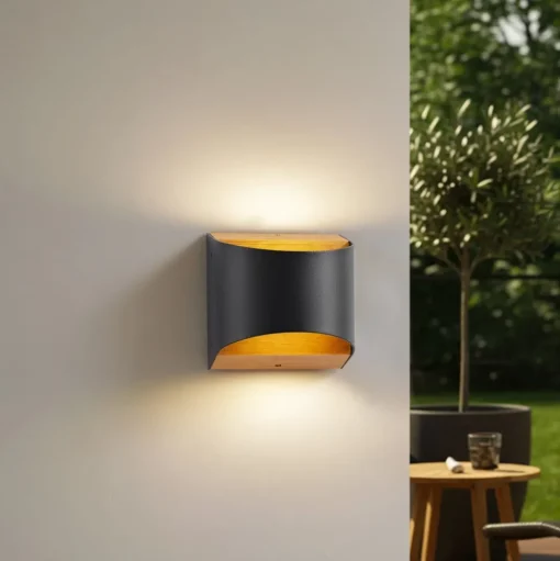 Lindby LED wandlamp Lenore, zwart, metaal, 13 cm, IP44