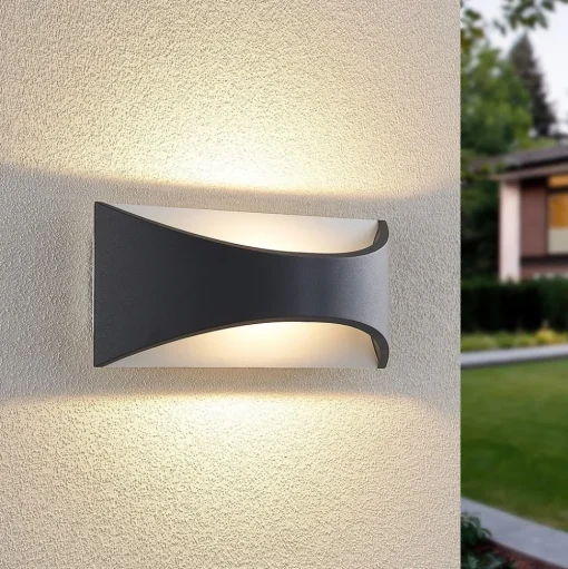 Lindby LED wandlamp Mathea, 30 cm, antraciet, aluminium, IP65