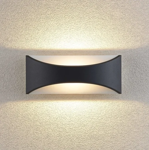 Lindby LED wandlamp Mathea, 30 cm, antraciet, aluminium, IP65