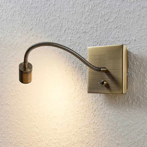 Lindby LED wandlamp Mayar, messing, metaal, leeslamp, 11cm