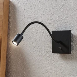 Lindby LED wandlamp Mayar, zwart, metaal, leeslamp, 11cm
