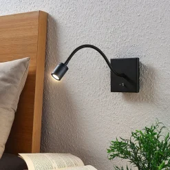 Lindby LED wandlamp Mayar, zwart, metaal, leeslamp, 11cm