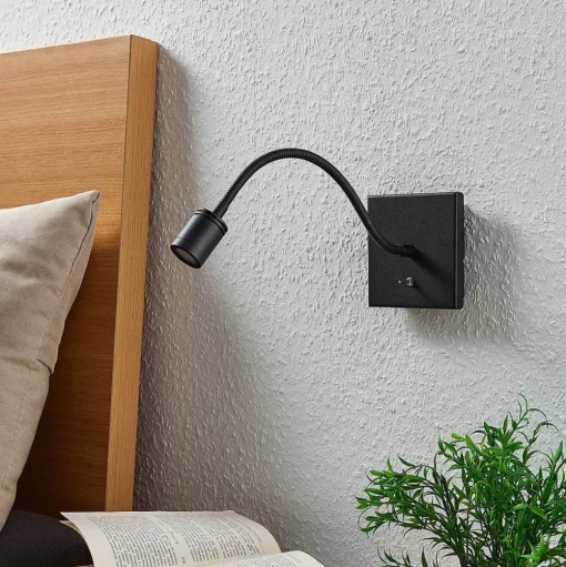 Lindby LED wandlamp Mayar, zwart, metaal, leeslamp, 11cm