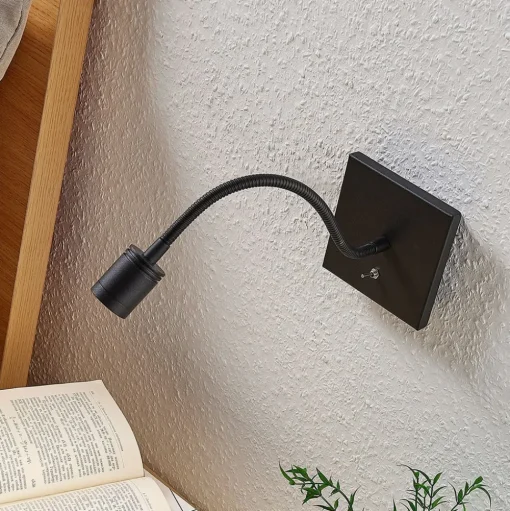 Lindby LED wandlamp Mayar, zwart, metaal, leeslamp, 11cm