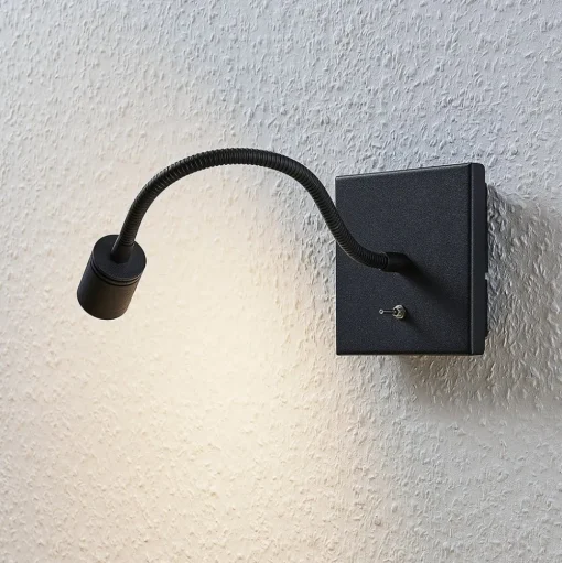 Lindby LED wandlamp Mayar, zwart, metaal, leeslamp, 11cm