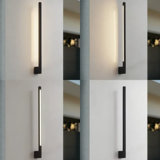Lindby LED wandlamp Neano, 80cm, zwart, metaal, IP54