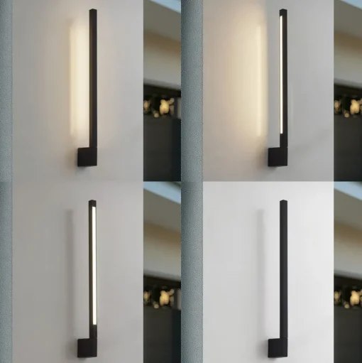 Lindby LED wandlamp Neano, 60cm, zwart, metaal, IP54