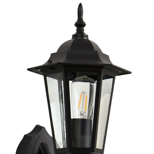 Lindby LED wandlamp op zonne-energie Sayata, zwart, aluminium, lantaarn