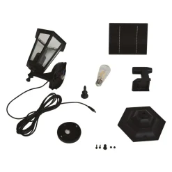 Lindby LED wandlamp op zonne-energie Sayata, zwart, aluminium, lantaarn