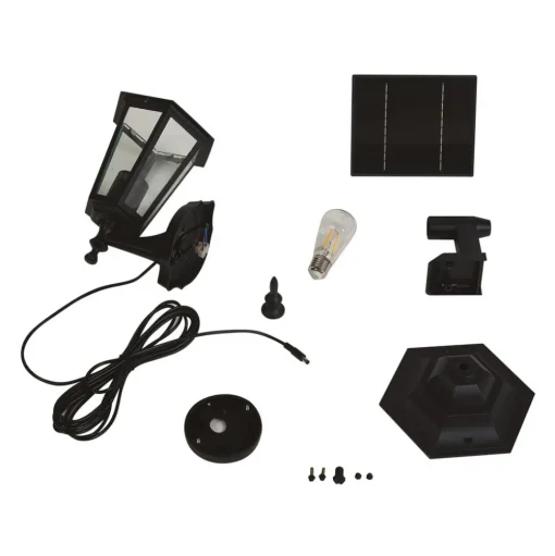Lindby LED wandlamp op zonne-energie Sayata, zwart, aluminium, lantaarn