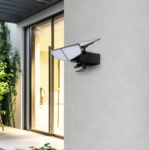 Lindby LED wandlamp op zonne-energie Naelin, zwart, sensor, IP44