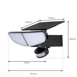 Lindby LED wandlamp op zonne-energie Naelin, zwart, sensor, IP44