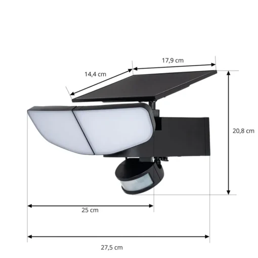 Lindby LED wandlamp op zonne-energie Naelin, zwart, sensor, IP44