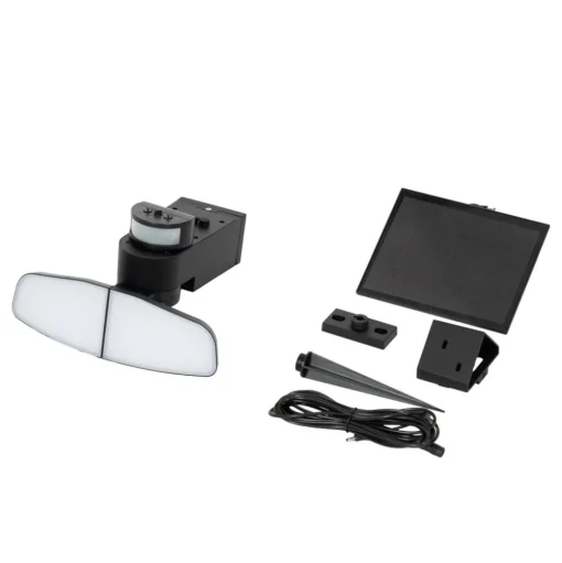 Lindby LED wandlamp op zonne-energie Naelin, zwart, sensor, IP44