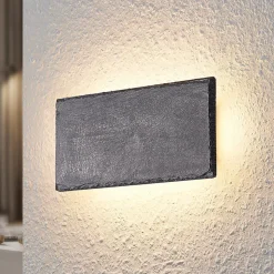 Lindby LED wandlamp Peetu, 22 cm lang, leisteen, dimbaar