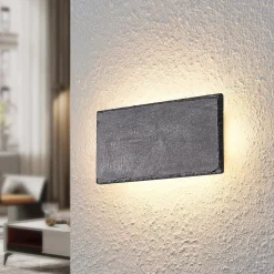 Lindby LED wandlamp Peetu, 22 cm lang, leisteen, dimbaar