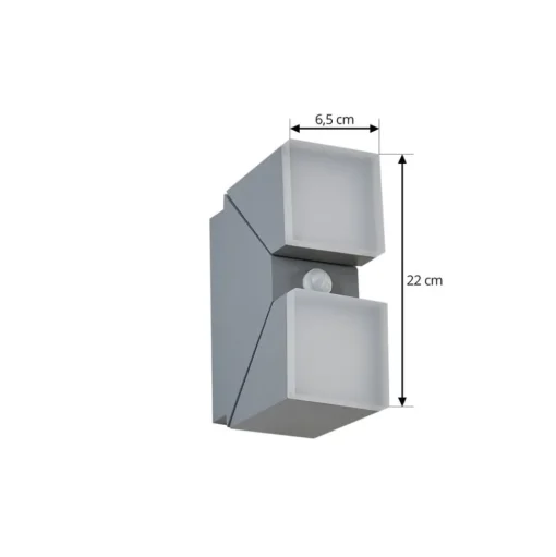 Lindby LED wandlamp Sally, 22 cm, grijs, IP54, sensor