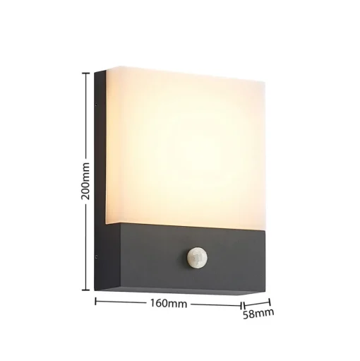 Lindby LED wandlamp Vanira, antraciet, aluminium, sensor, IP54