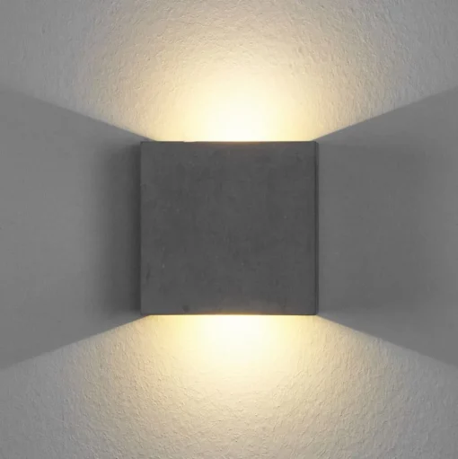 Lindby LED wandlamp Yva, grijs, beton, 13 x 13 cm, omhoog/omlaag