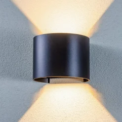 Lindby LED-buitenwandlamp Nivar, rond, zwart, IP54