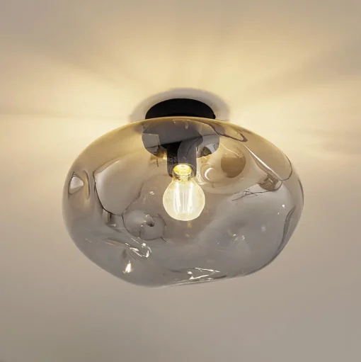 Lindby Lelia plafondlamp, rookgrijs, glas, Ø 35 cm