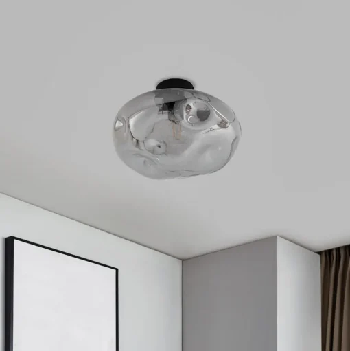 Lindby Lelia plafondlamp, rookgrijs, glas, Ø 35 cm