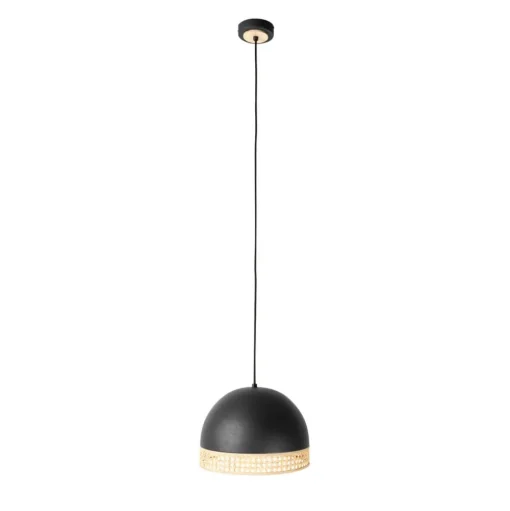 Lindby Lonnaris hanglamp, rotan, zwart, 1-lamps