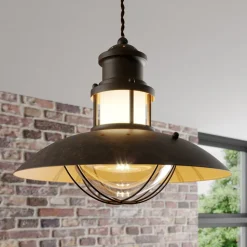 Lindby Louisanne hanglamp, bruin, metaal, Ø 35 cm