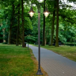 Lindby Madea buitenlamp, grijs, 2-lamps, 212 cm, E27, IP44