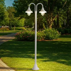 Lindby Madea buitenlamp, wit, 2-lamps, 213 cm, E27, IP44