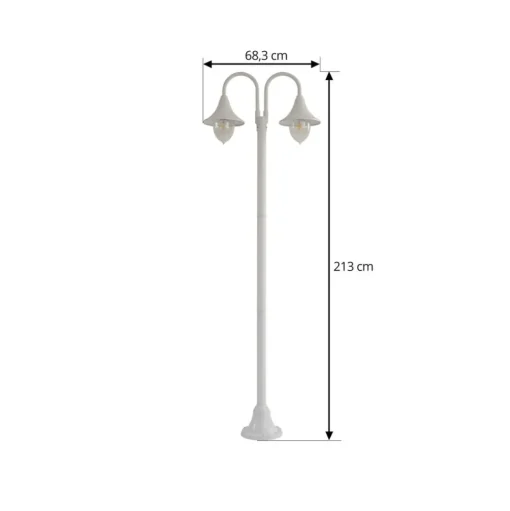 Lindby Madea buitenlamp, wit, 2-lamps, 213 cm, E27, IP44
