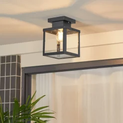 Lindby Mandus buiten plafondlamp, zwart, roestvrij staal, 22cm