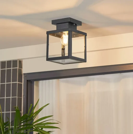 Lindby Mandus buiten plafondlamp, zwart, roestvrij staal, 22cm
