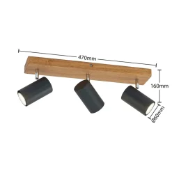 Lindby Maniva plafondspot, 44cm, 3-lamps, zwart, GU10