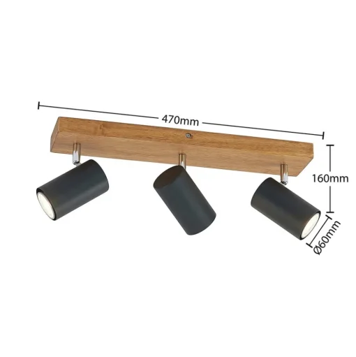 Lindby Maniva plafondspot, 44cm, 3-lamps, zwart, GU10