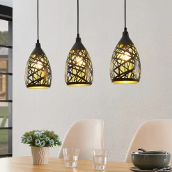Lindby Marcello hanglamp, 75 cm, 3-lamps, zwart-goud