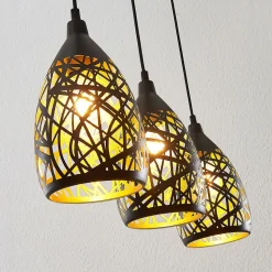Lindby Marcello hanglamp, 75 cm, 3-lamps, zwart-goud