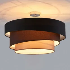 Lindby Melia plafondlamp, zwart/bruin, textiel, Ø 56cm