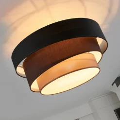 Lindby Melia plafondlamp, zwart/bruin, textiel, Ø 56cm