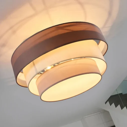 Lindby Melia plafondlamp, bruin/grijs, textiel, Ø 56cm