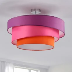Lindby Melia plafondlamp, paars/roze/oranje, textiel, Ø56cm